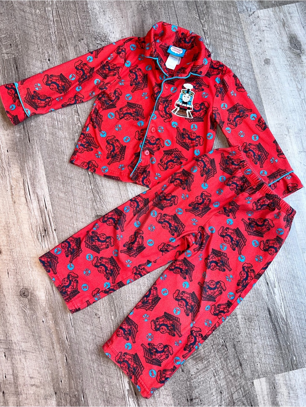 Thomas & Friends Red Pajama Set with Blue Trim and Engine Patch Y2K